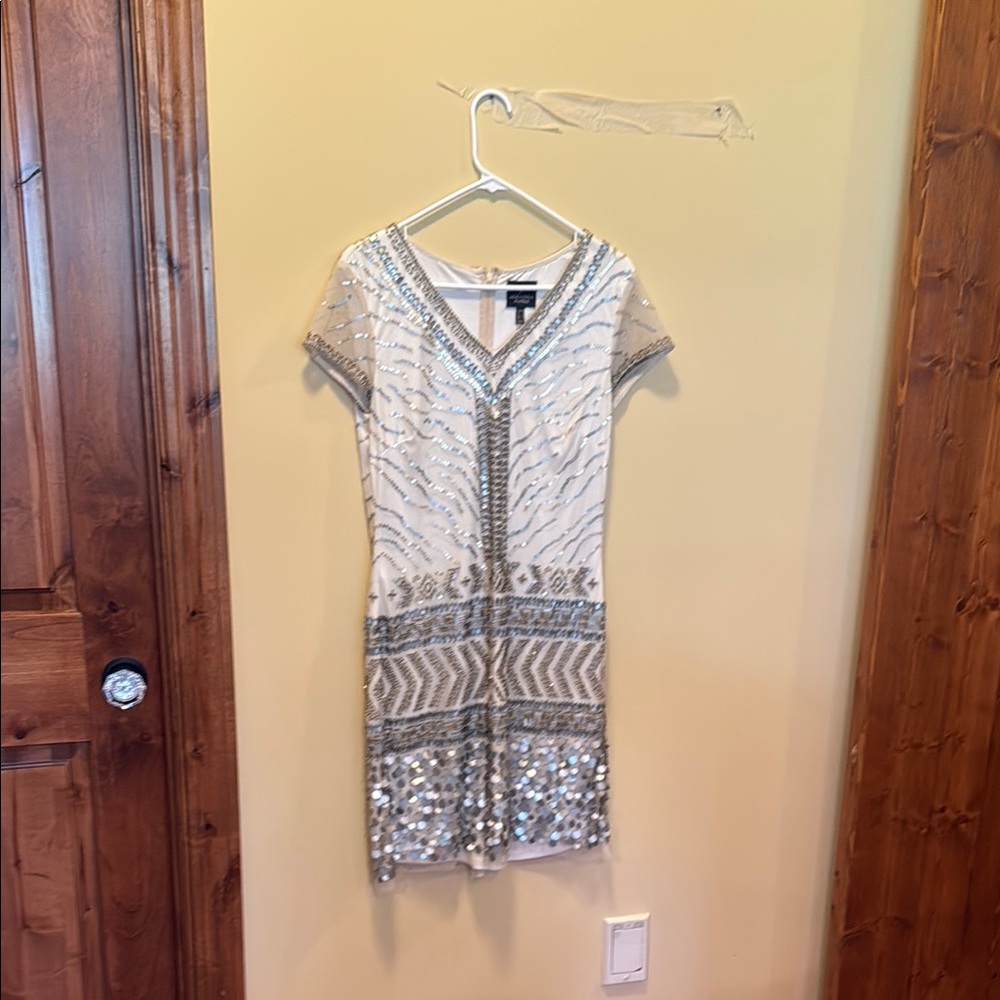 Adrianna Papell Gray and White Sheath Mini Dress